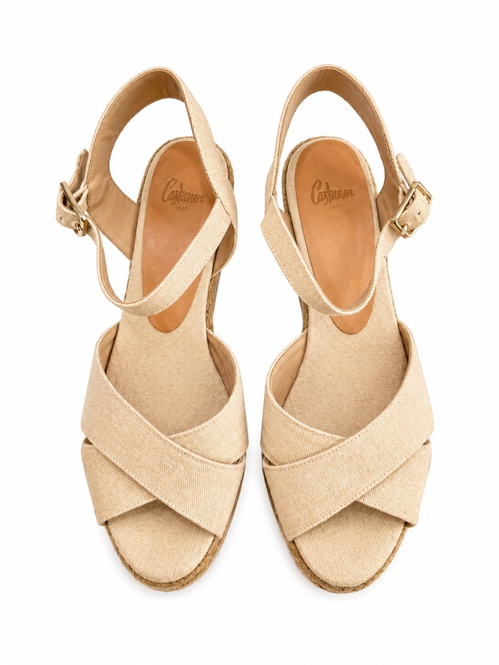 Castaner Natural Linen Crisscross Espadrille Wedges euro 39 platforms